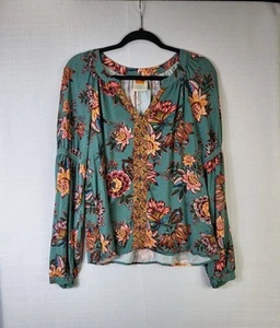 Blusa Campesina Túnica Floral Farm Rio Anthropologie Talla Pequeña Manga Larga Boho - Imagen 1 de 7