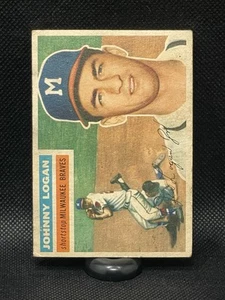1956 Topps - Johnny Logan #136 Gray Back Milwaukee Braves Vintage - wax stain - Picture 1 of 2
