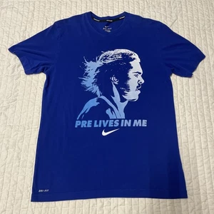 Nike Running Dri-Fit T-Shirt M Blue Pre Lives In Me Steve Prefontaine - Picture 1 of 9