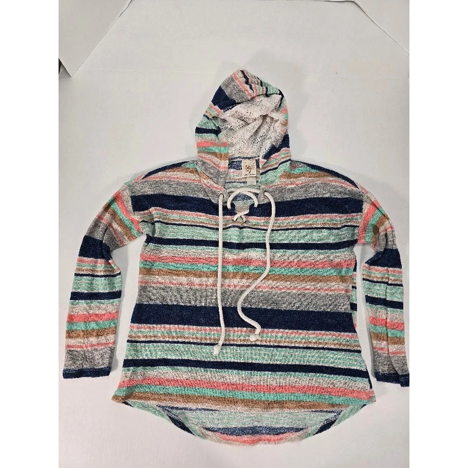 Sudadera con capucha a rayas de autoestima con cordones para mujer Top informal cómodo BOHO L Foto 1 de 4