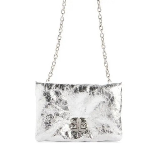 Borsa a tracolla AUTENTICA NUOVA CON ETICHETTE $1095 Balenciaga Mini Monaco in pelle metallizzata arricciata