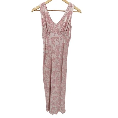 Roberta Womens Y2K Pink Floral Paisley Velvet Baby Doll Maxi Dress Gown Size 0-2 - Image 1 of 4