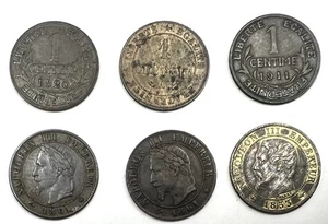 Lot 6 Pièces 1 Centime 1911,20, 1895,1853A, 1861A, 1861BB France 🇫🇷 REF82887 - Picture 1 of 2