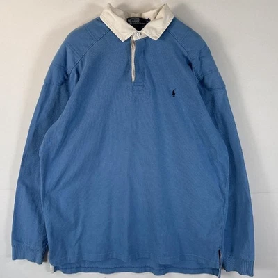 Polo Ralph Lauren années 90 manches longues rugby homme L coton bleu vintage - Photo 1/4