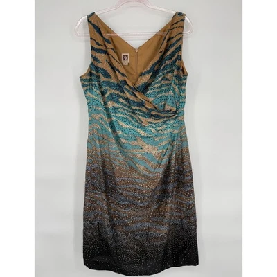 Anne Klein женщин без рукавов v-образным вырезом надежном платье коричневый синий размер 14 - Изображение 1 из 4