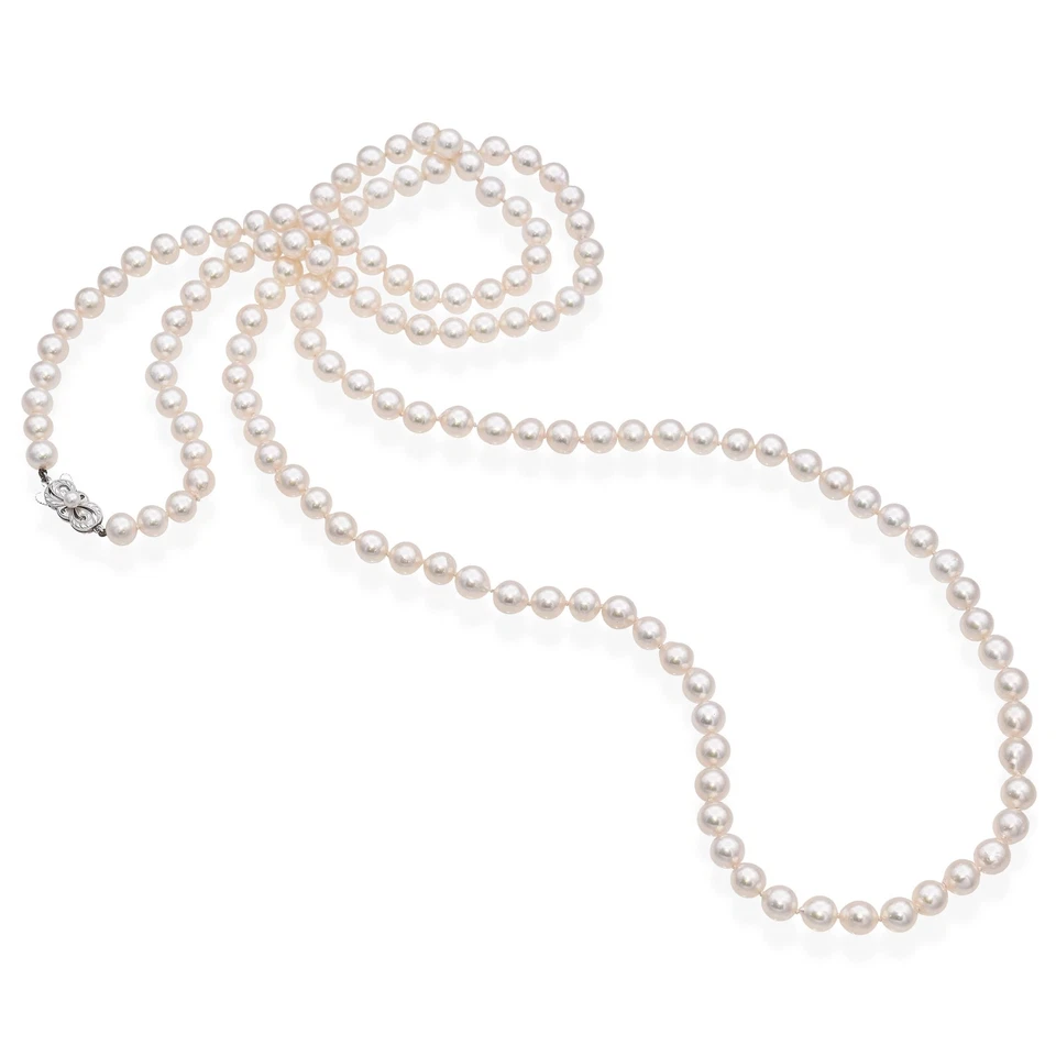 Vintage Mikimoto 14K White Gold Semi Baroque Cultured Pearl Strand Necklace Foto 1 de 1