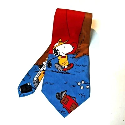 Corbata de seda vintage años 60 Snoopy Golf con cuello cacahuetes Woodstock Charles Shultz papá  Foto 1 de 4