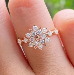 Snowflake Round Cut Moissanite Engagement Ring, Wedding Ring, Star Shaped Ring - Picture 1 of 5