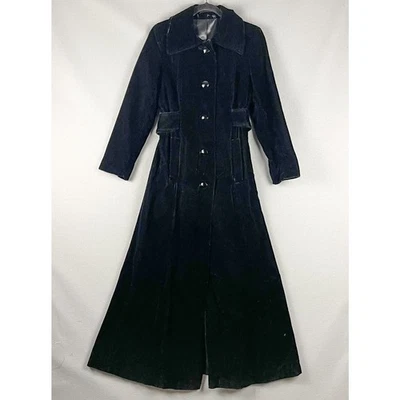 复古 Young Dimensions 歌剧天鹅绒外套女式 XS/S 黑色 70 年代 Glam Witchy Goth — 第 1/4 张图片