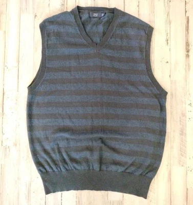 Lincs David Chu, Sweater Vest Size M, Cotton/Cashmere Blue Stripes Golf - Image 1 of 4