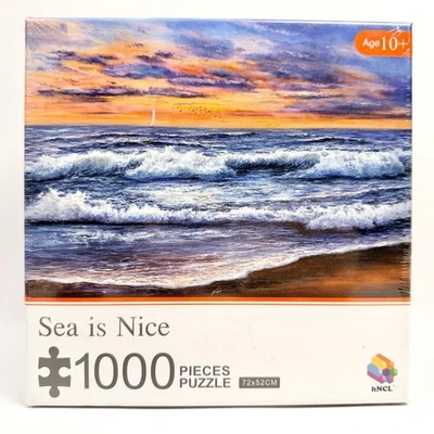 Ocean Sunset Puzzle 1000pc “Sea is Nice” | Beach Waves Scenic Jigsaw New Sealed - Image 1 of 4
