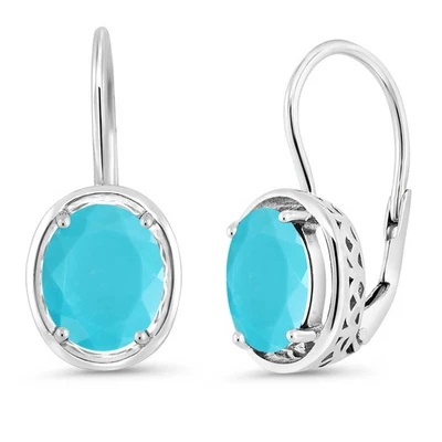 3.00 Ct Oval Green Turquoise 925 Sterling Silver Earrings - Image 1 of 3
