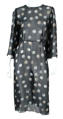DOLCE & GABBANA Black & Gray Coin Print Silk Chiffon Sheath Dress 48 - Image 1 of 4
