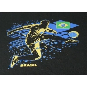 Gen2 Kids National Soccer Apparel Brazil T-Shirt Black/Blue/Yellow Large 14/16 - Picture 1 of 2