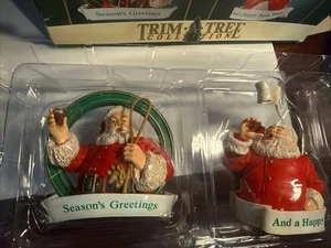 New 2 vintage Santa Coca-Cola XmasOrnaments Santa with Bottle & glass of Coke - Picture 1 of 4