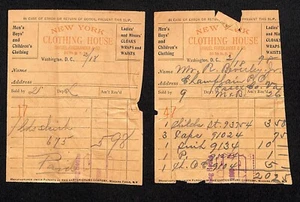 Washington, DC "New York Clothing House" 2 Receipts 1898 S. Friedlander & Co. - Picture 1 of 2