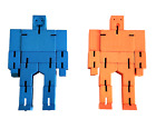Two CubeBot Articulating 4.25'' Wooden Toy Robots Blue and Orange Areaware