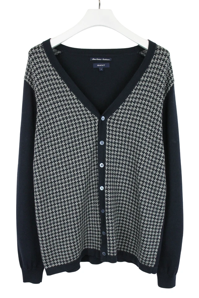 Gant Pima Cotton Cashmere Jersey Hombre Grande Azul Houndstooth Patrón Cárdigan - Imagen 1 de 4