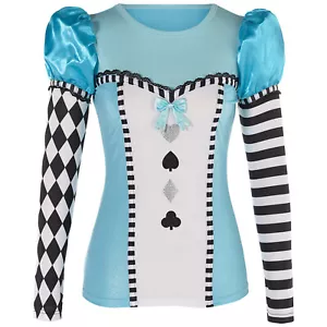 Alice in Wonderland Costume Top Long Sleeve Halloween Women Sexy Size 6-18 - Picture 1 of 6