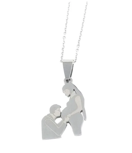 Collana Regalo Donna Gravidanza Mamma Papà Bimbo Bimba Acciaio + Incisione - Immagine 1 di 1