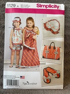 Simplicity Pattern 1129 Girl Slip Dress~Top~Shorts~Slippers & 18" Doll Dress 3-8 - Picture 1 of 2