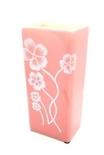 Vintage Mid Century Pink Ceramic Vase White Flowers 7 inch