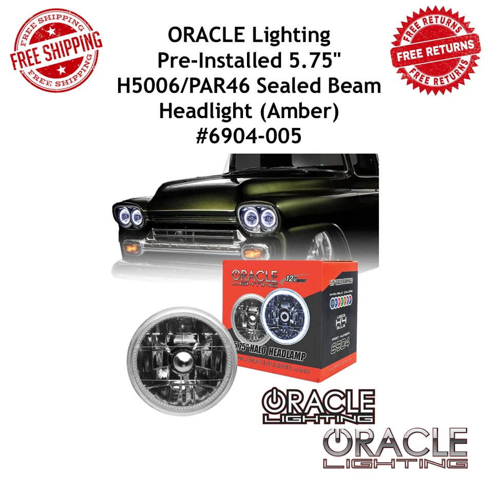 Farol redondo Oracle Lighting 5,75" com halo âmbar SMD pré-instalado 6904-005 - Imagem 1 de 4