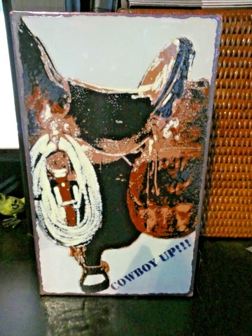 Houston Llew Spritile JOHN WAYNE Glass On Copper #107 SADDLE UP COWBOY Retired Cover