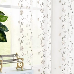 jinchan Floral Embroidered Sheer Curtains for Living Room Drapes Semi Sheer C... - Picture 1 of 9