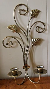 Brass Scroll tall Wall Sconce Home Interior/Homco VTG 70s Candle Holder - Picture 1 of 6