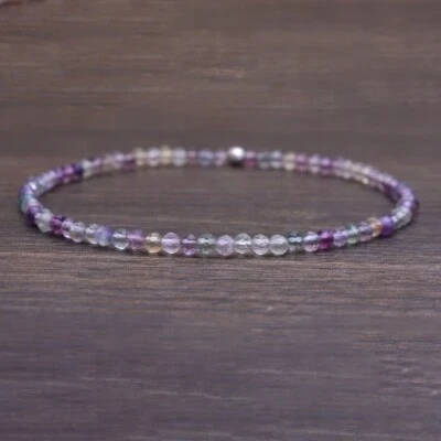 Natural Multi Fluorite 2MM Faceted Gemstone Beads 6-8" Stretchable Bracelet Gift - Image 1 of 4