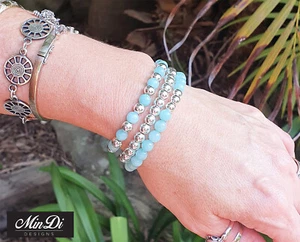 Handmade Stretch Bracelets With Sterling Silver & Amazonite – 6mm - Imagen 1 de 15