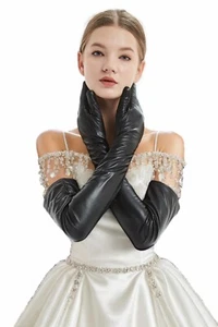 Long Sheep Leather Gloves! Opera Shoulder Long Top Real Sheep Leather Gloves - Picture 1 of 10