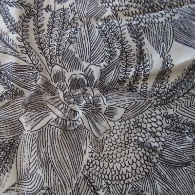 210cm x 95cm Vintage Cold Rayon Sewing Fabric 1950s Black Floral - Tiny Hole - image 1 of 4