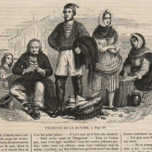 Pêcheurs de la Manche - Vue du port de Dieppe - Gravure de presse 1863 - Picture 1 of 2