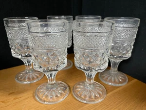 6 Vintage Anchor Hocking 4 Ounce Goblets Glasses Diamond Pattern Juice Wine - Picture 1 of 6