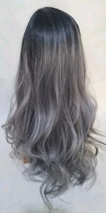 KELLYNEE Peluca Sintética Negra Gris Ombre Ondulada Larga Juegos con disfraces Halloween Linda Nueva  - Imagen 1 de 3