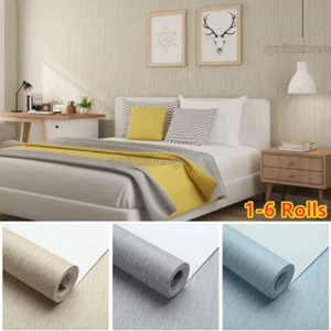 Mix Stripes Plain Yellow Wallpaper Thick Fabric Textured Bedroom Wall Paper 1-6X - Picture 1 of 16