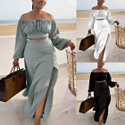 Womens Solid Color Sexy Suit Tube Top Top Big Skirt Skirt Sleeve Two Piece Suit