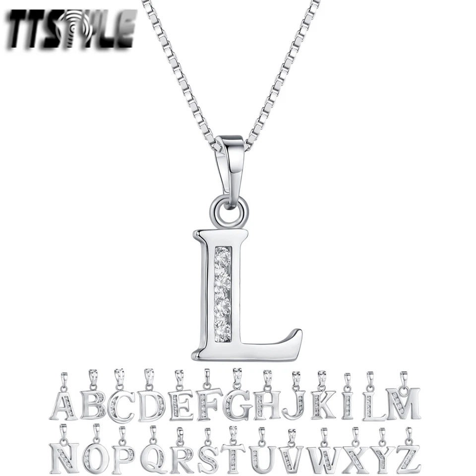 TTStyle 18K White Gold GP Initial Letter Pendant Necklace NEW - Image 1 of 1