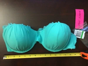 Betsey Johnson Bikini Top Ruffles Size L Green Teal - Picture 1 of 7