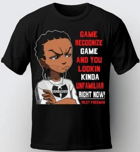 Camiseta Riley Freeman. Camiseta negra Game Recognize Game. Camisa Boondocks. Huey - Imagen 1 de 2