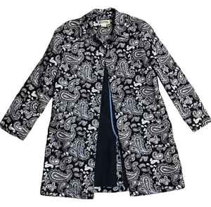 Michael Kors Blue Paisley Trench Coat Womens Sz L Kick Pleat Preppy Old Money - Picture 1 of 8