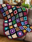 Afghan Crochet Granny Square Blanket Rosanne Sofa Cozy Black Multi Color