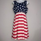 American Flag Tank Dress Womens L Red White Blue Stars Stripes Midi Patriotic