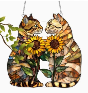 SUNCATCHER-Two Charming Cats - Garden Suncatcher Acrylic (9''x9'') Window Decor - Picture 1 of 5