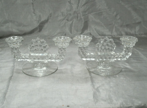 Vtg Fostoria AMERICAN Clear #290 Pair of Double Footed Candlesticks #2056 EC