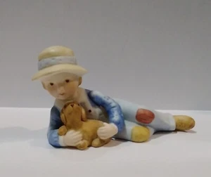 VTG Holly Hobbie Figurine Classic Collections Good Times  signed Boy + Puppy Dog - Picture 1 of 12