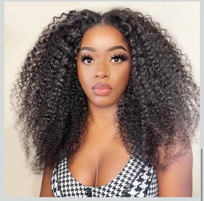 Peluca Domiso Parte V Cabello Humano Rizado Rizado 16 Pulgadas 180% Densidad Sin Pegamento Parte U Foto 1 de 4