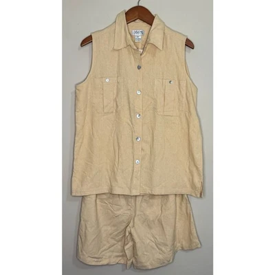 Nuevo con etiquetas Conjunto de Top y Pantalones Cortos Grandes Amarillos Selene Sport Lavable 100% Seda Vintage para Mujer Foto 1 de 4